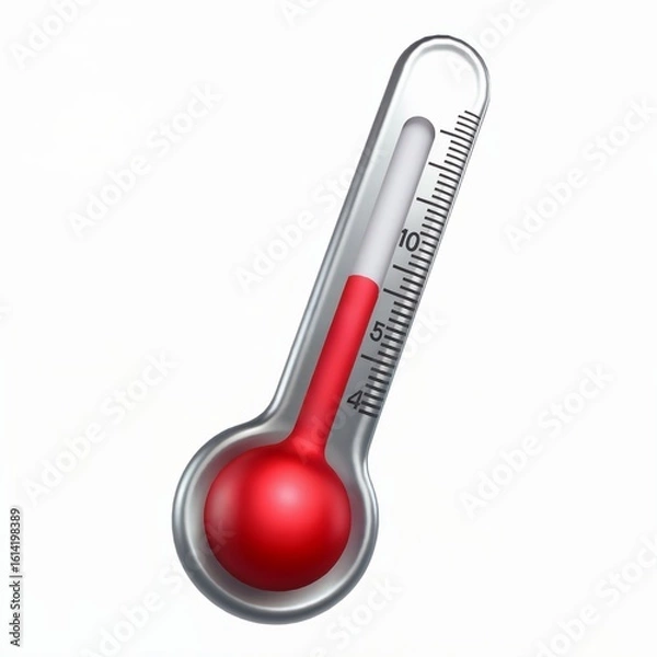 Obraz Red liquid thermometer with silver casing on white