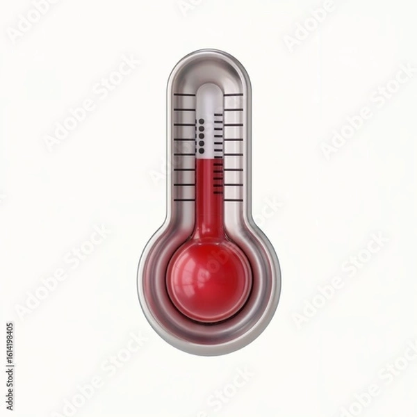 Obraz Red liquid thermometer with silver casing on white background