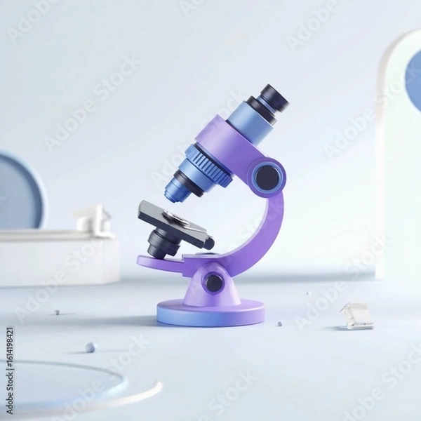 Obraz Stylized purple and blue microscope on light blue background