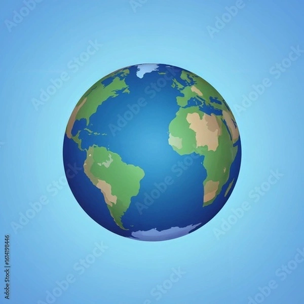 Fototapeta Stylized Earth globe with continents on blue background