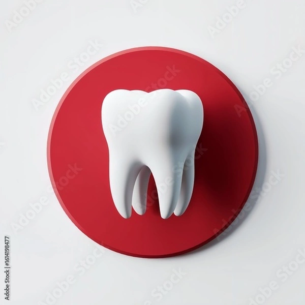 Fototapeta White tooth on red circle background dental 1