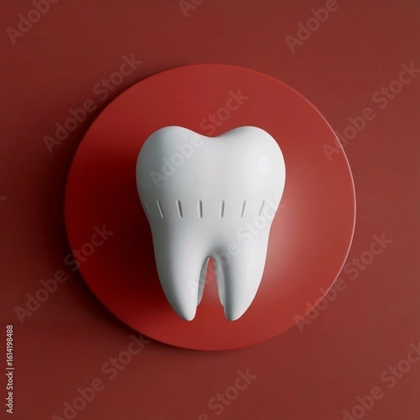 Obraz White Tooth on Red Circle Background dental