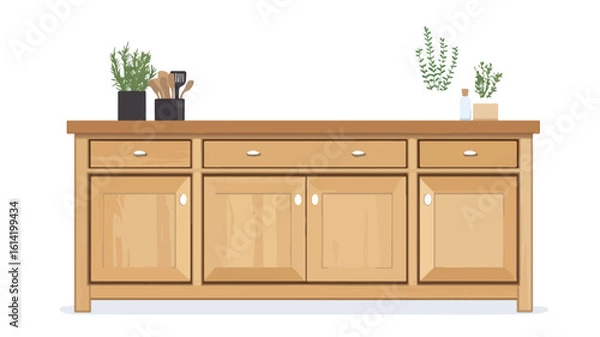 Fototapeta Modern Wooden Kitchen Sideboard Cabinet