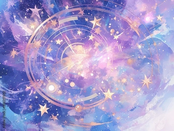 Obraz Galaxy Watercolor Vector Background in Purple, Blue and Pink with Stars for Print-on-Demand Digital Use