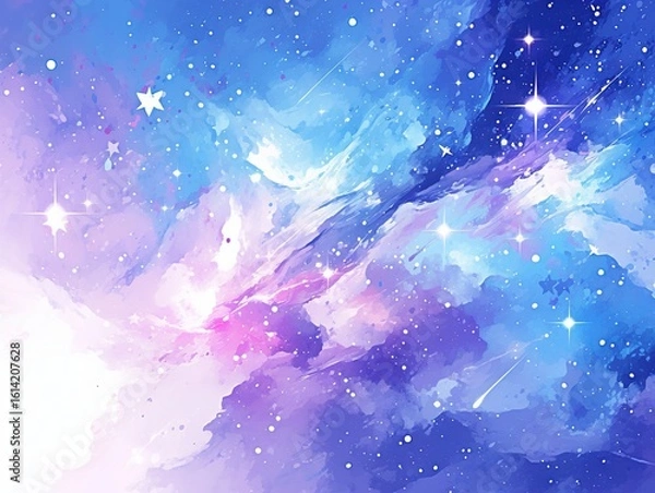 Obraz Galaxy Watercolor Vector Background in Purple, Blue and Pink with Stars for Print-on-Demand Digital Use