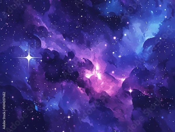 Obraz Galaxy Watercolor Vector Background in Purple, Blue and Pink with Stars for Print-on-Demand Digital Use