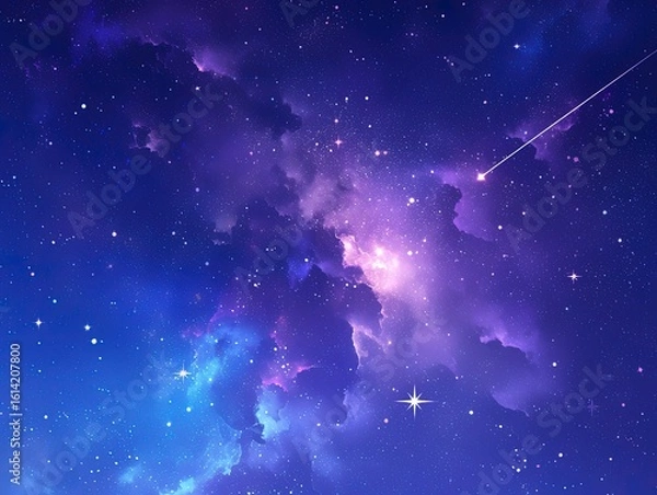 Obraz Galaxy Watercolor Vector Background in Purple, Blue and Pink with Stars for Print-on-Demand Digital Use