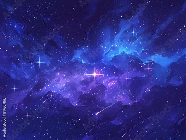 Obraz Galaxy Watercolor Vector Background in Purple, Blue and Pink with Stars for Print-on-Demand Digital Use
