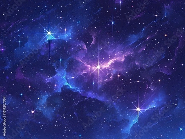 Obraz Galaxy Watercolor Vector Background in Purple, Blue and Pink with Stars for Print-on-Demand Digital Use