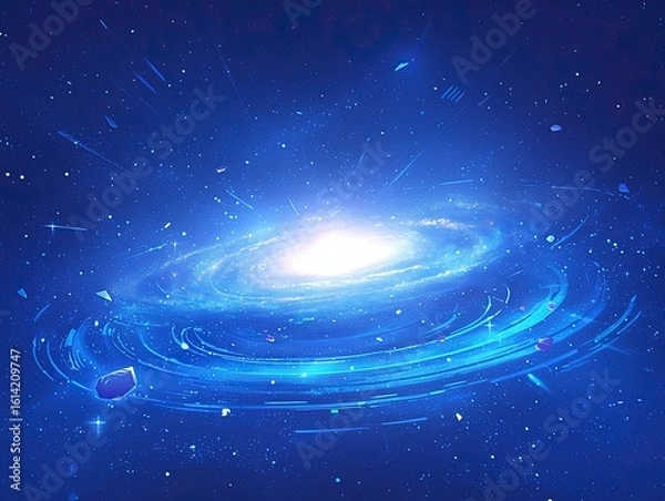 Fototapeta Fantasy Cosmic Vortex with Nebula Glow and Starlight Particles, Dark-to-Light Blue Gradient Space Background