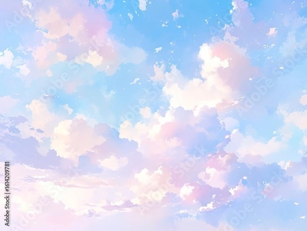 Obraz Dreamy Pastel Sky Watercolor Background with Ethereal Clouds in Pink, Blue and Purple, Abstract Minimalist Gradient