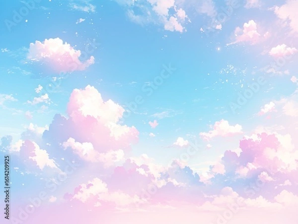 Obraz Dreamy Pastel Sky Watercolor Background with Ethereal Clouds in Pink, Blue and Purple, Abstract Minimalist Gradient