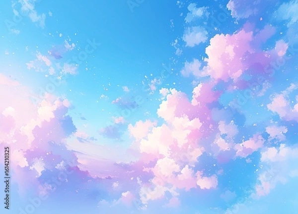 Obraz Dreamy Pastel Sky Watercolor Background with Ethereal Clouds in Pink, Blue and Purple, Abstract Minimalist Gradient