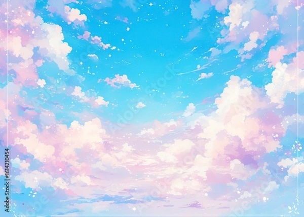Obraz Dreamy Pastel Sky Watercolor Background with Ethereal Clouds in Pink, Blue and Purple, Abstract Minimalist Gradient