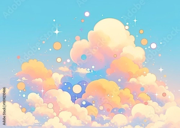 Obraz Dreamy Pastel Sky Watercolor Background with Ethereal Clouds in Pink, Blue and Purple, Abstract Minimalist Gradient