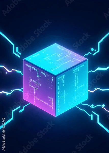 Obraz Neon Cube Interface: Data Pulse