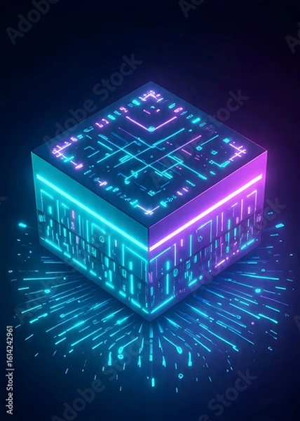 Obraz Neon Cube Interface: Data Pulse