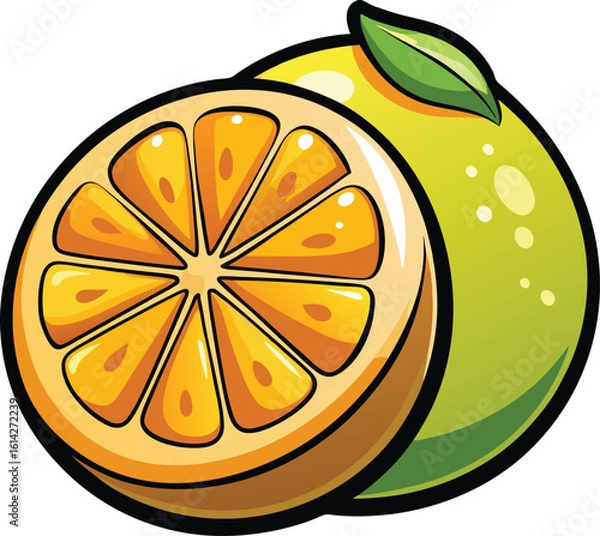 Obraz glossy cartoon ugli Bright Citrus Fruit Slice And Whole Fruit new 2025 trendy colourful fruit vector illustration
