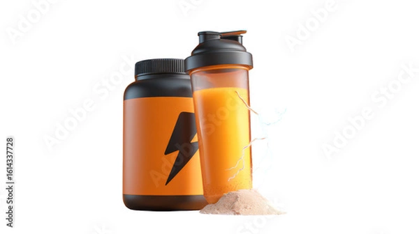 Fototapeta Pre-workout powder container with shaker bottle transparent background