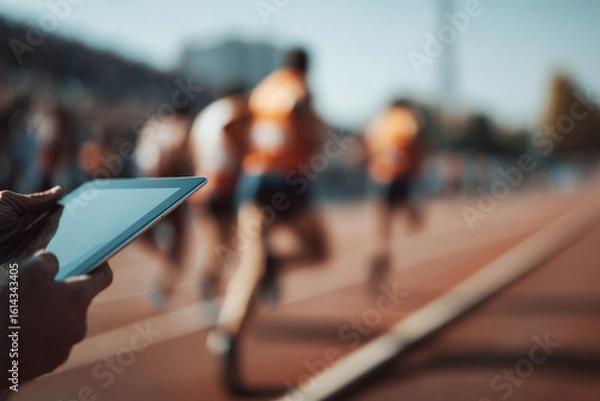 Fototapeta psychologists tablet displaying ar notes with blurred white text bars