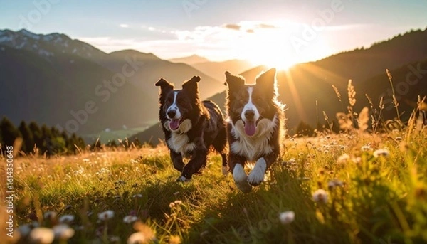 Obraz Border collies in the sunset