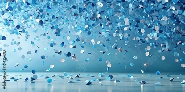 Fototapeta Abstract Celebration A Cascade of Light Blue and White Confetti Descending onto a Smooth Surface