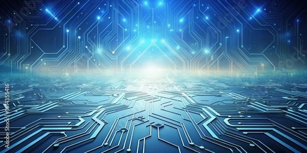 Fototapeta Abstract Futuristic Circuit Board Landscape A Glowing Pathway to Technological Innovation and Progress