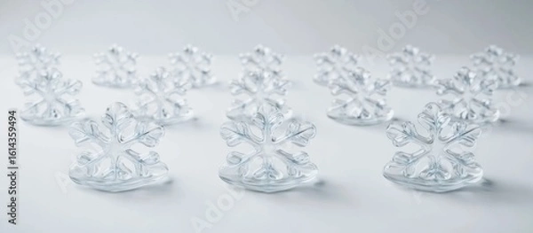 Obraz Elegant Crystal Snowflake Decorations on a Clean White Surface