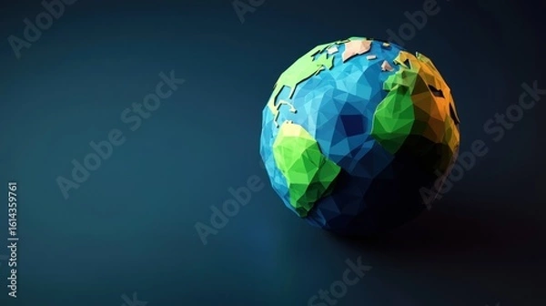 Obraz Low Poly Earth Globe on Blue Background for Global Awareness