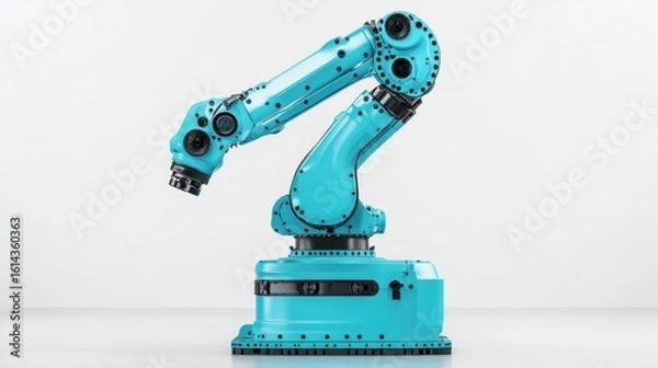 Obraz Turquoise Robotic Arm on White Background, Precision and Innovation