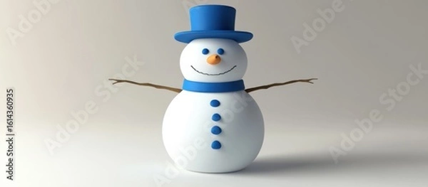 Obraz Charming 3D Snowman Illustration with Blue Hat and Scarf for Winter Celebrations