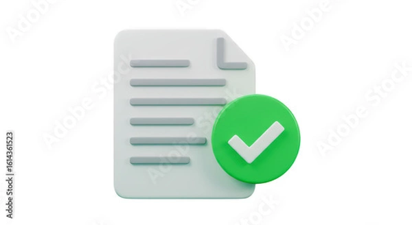Fototapeta 3d document with green check mark isolated on transparent background