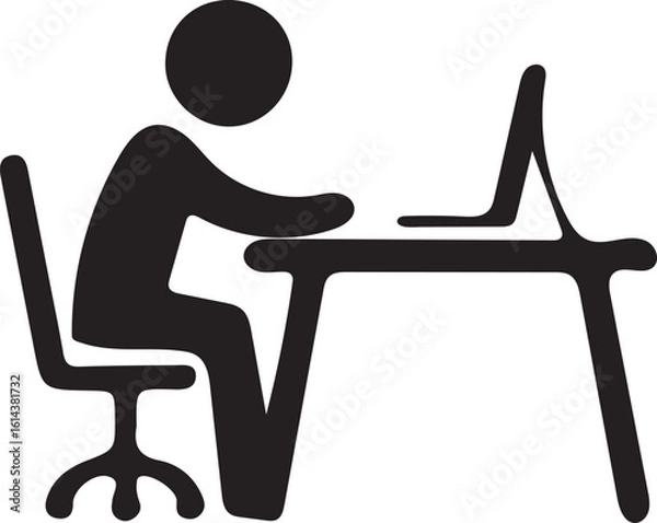 Obraz Person sitting at desk working on computer icon vector