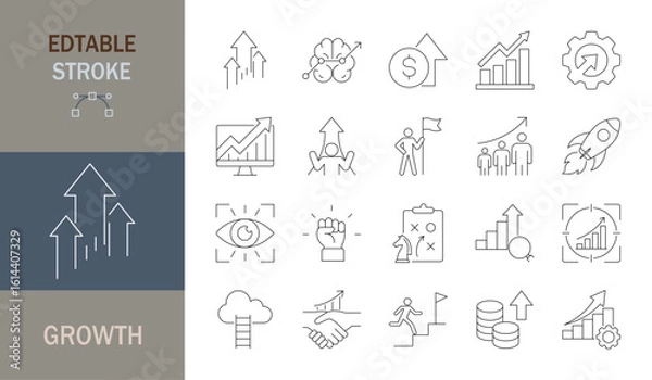 Fototapeta growth icon set. Editable line icons. Vector illustration.