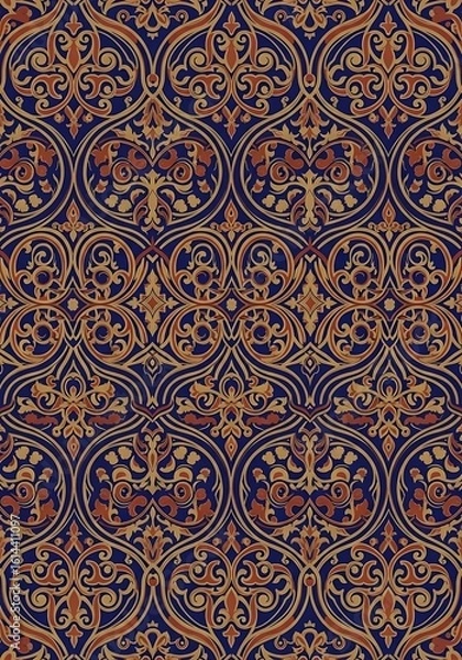 Fototapeta Intricate gold and blue arabesque pattern evoking historical elegance and luxury
