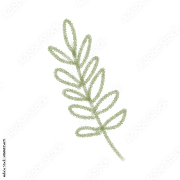 Fototapeta Hand-Drawn Green Leafy Branch Illustration PNG with Transparent Background. Perfect for eco-themed designs, digital scrapbooking, stationery, packaging, and nature-inspired art projects