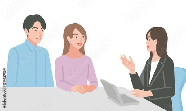 Obraz ウェディングプランナーに相談する若い夫婦