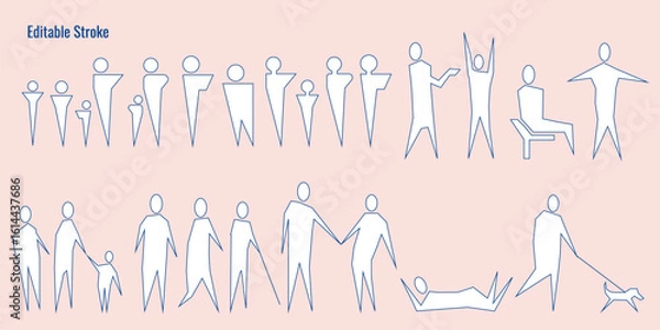 Obraz Human Shapes hand drawn abstract and architectural illustration, Editable Stroke 