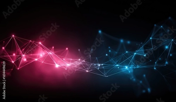Fototapeta Abstract network graphic with vibrant pink and blue lines and dots