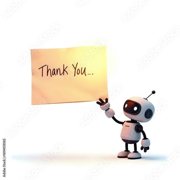 Fototapeta Cheerful robot holding a thank you note