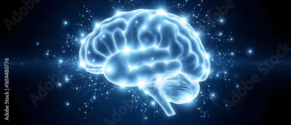 Fototapeta AI Brain with Glowing Circuits and Neural Network