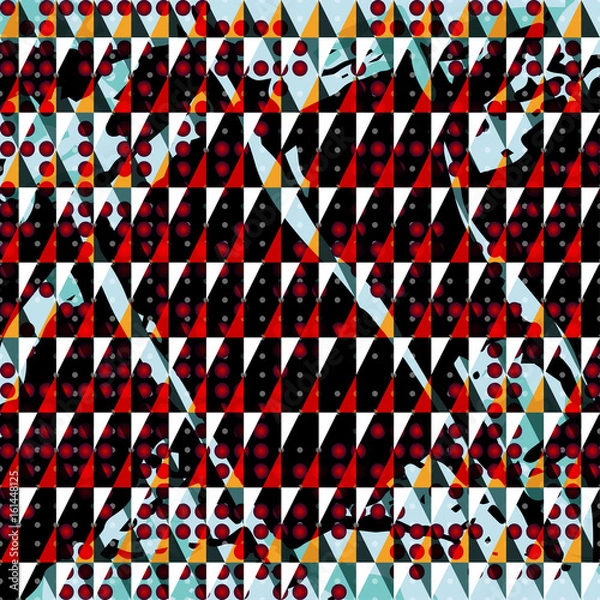 Fototapeta Small circles and triangles on a dark background geometric abstract pattern