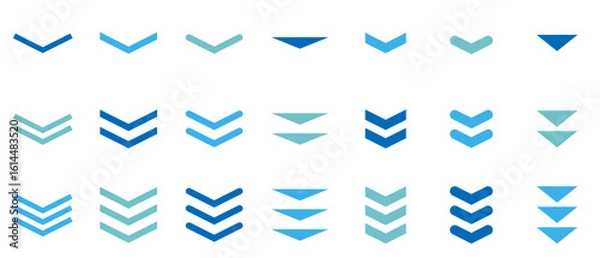 Fototapeta 矢印　下　スクロール　次　アイコン　シルエット　水色　青　ベクター　セット