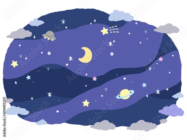 Obraz 星と雲の夜空のイラスト