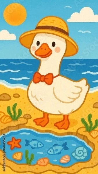 Obraz Duck enjoys sunny beach day.