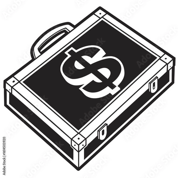 Obraz Stylized black and white briefcase with dollar sign