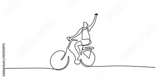 Fototapeta Person riding a bicycle one continuous line drawing, minimalist vector illustration, editable stroke.