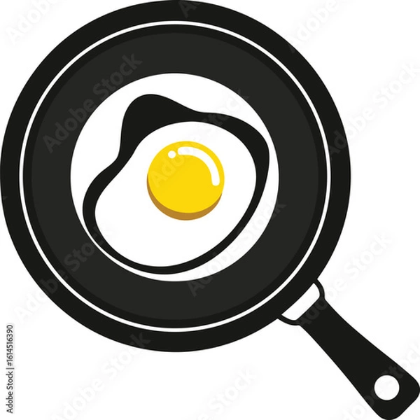 Fototapeta Fried egg in a frying pan isolated on white background