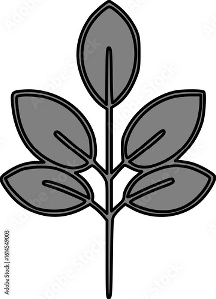Fototapeta Simple grayscale illustration of a stylized sprig with five leaves.