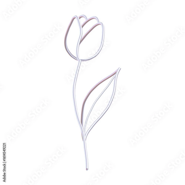 Fototapeta Whimsical Coquette Tulip Clipart. 3D Pearlescent Floral Element with Delicate Petals and Curved Stem. Elegant Pastel Pink Tones. For Romantic Stationery, Scrapbooking, Journaling, or Feminine Branding
